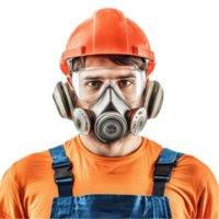 Man Wearing Protective Mask and Safety Glasses png