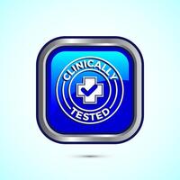 Clinically tested icon design illustration, Clinically proven label sign, Blue Color Square Button Design vector