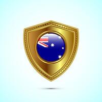 Rounded flag of Australia with glossy gold shield vector