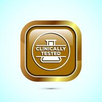 Clinically tested icon design illustration, Clinically proven label sign, Gold Color Square Button Design vector