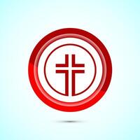Christian cross icon design illustration, Religion sign. Holy cross logo symbol, Red color button design vector