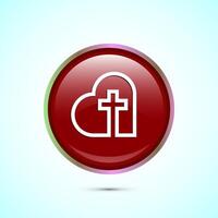 Christian cross icon design illustration, Religion sign. Holy cross logo symbol, Red color round button design vector