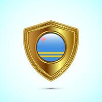 Rounded flag of Aruba with glossy gold shield vector