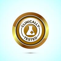 Clinically tested icon design illustration, Clinically proven label sign, Gold Color Round Button Design vector