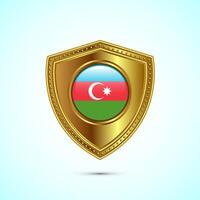 Rounded flag of Azerbaijan with glossy gold shield vector