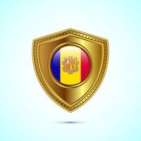 Rounded flag of Andorra with glossy gold shield vector