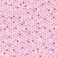A seamless , blending pattern of pink and red hearts irregularly scattered on a light pink background. Great for digital Valentines projects backgrounds, fabrics, or gift wraps. vector