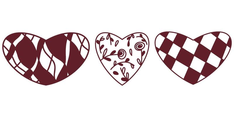 Beautiful red heart drawings set, variety of intricate patterns, transparent decorative hearts, celebrating romance and elegance, floral, checkered