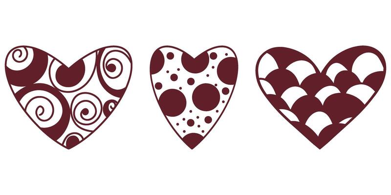 Beautiful red heart drawings set, variety of intricate patterns, transparent decorative hearts, celebrating romance and elegance