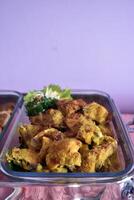 High angle view of delicious chicken spicy is served in a buffet lunch. Self-service catering menu for small parties. photo