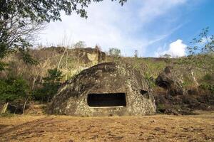 The beauty of Selomangleng Cave, a cultural heritage of an artificial cave which is estimated to have been made in the 10th century at the beginning of the Majapahit kingdom in Tulungagung, East Java. photo