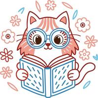 A cartoon cat wearing glasses reading a book vector