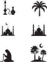a collection of nine black and white icons representing various religious symbols vector