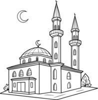 a black and white line drawing of a mosque with two minarets vector