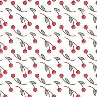 A charming seamless pattern featuring adorable cherry doodles, showcasing intricate details and vibrant colors. Perfect for various design projects, adding a playful touch to any setting. vector