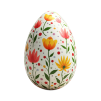 Decorated Easter egg with colorful flower patterns and leaves on transparent background, representing the concept of spring png