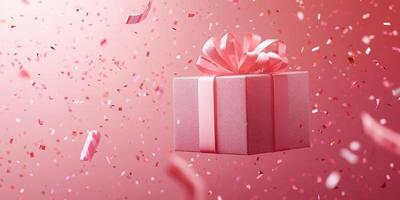 pink gift box on pink background , minimal style. photo