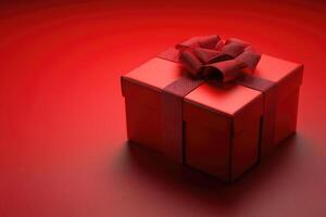 red gift box on red background , minimal style. photo