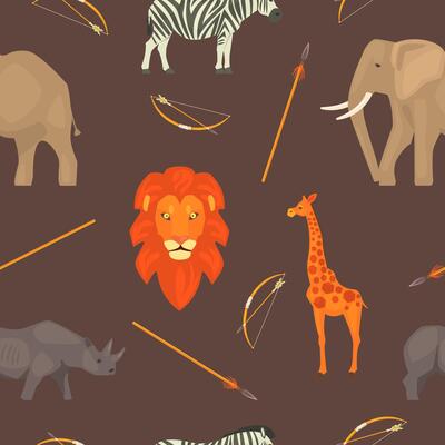 Africa Seamless Pattern with Jungle Animals, Design Element Can Be Used for Fabric, Wallpaper, Packaging Illustration
