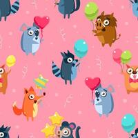 Cute Funny Animals with Colorful Balloons Seamless Pattern, Childish Style Design Element Can Be Used for Fabric, Wallpaper, Packaging Illustration vector