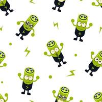 Cute Battery Character Seamless Pattern, Childish Style Design Element Can Be Used for Fabric, Wallpaper, Packaging Illustration vector