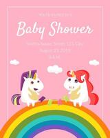 Baby Shower Invitation Template, Cute Card with with Lovely Unicorn, Rainbow and Place For Text Illustration vector