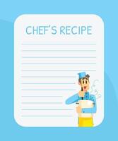 Blank Recipe Card Template with Cheerful Chef, Cookbook Page Illustration vector