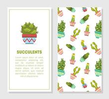 Succulents Card Template with Place for Text, Cactuses in Flower Pots Seamless Pattern, Design Element for Banner, Invitation, Voucher, Flyer, Coupon Illustration vector