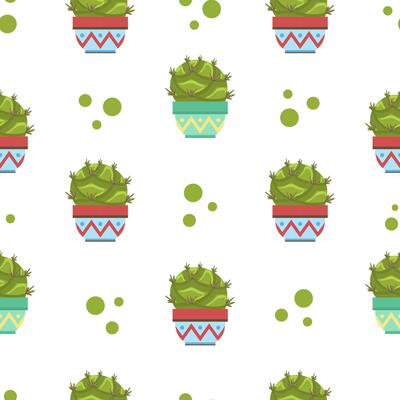 Cactus in Flower Pot Seamless Pattern, Design Element Can Be Used for Fabric, Wallpaper, Packaging Illustration
