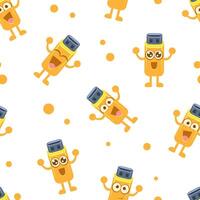 Usb Seamless Pattern, Funny Flash Drive Cartoon Character, Design Element Can Be Used for Wallpaper, Packaging, Background Illustration vector