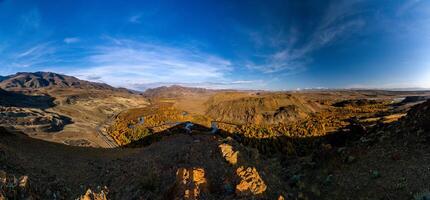 Mountains and hills altai in autumn, panoramic photo. photo