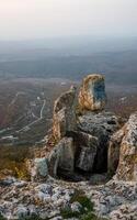 Rocks in Crimea. The rocks of rocks of Crimea. The output of limestone sediment photo