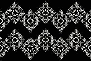 Design pixel of fabric and ethnic cross stitch geometric black color background wallpaper pattern. vector