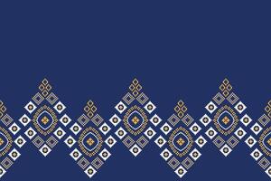 Fabric pattern cross stitch with blue color background motif decoration pixel ethnic design art. vector
