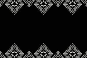 Fabric pattern with ethnic design cross stitch geometric black color background wallpaper motif pixel art. vector