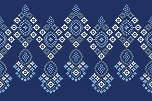 Ethnic cross stitch with blue color background motif decoration design. vector