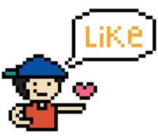 8 bit design with boy happy man or male cartoon cute with chat like joy love pixel decor. vector
