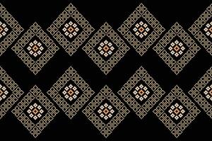 Ethnic cross stitch geometric black color background fabric pattern. vector