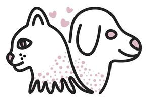 Dog and cat muzzles in profiles, black line sign with pink elements, simple pictogram, outline illustration vector
