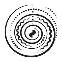 Abstract halftone circle, clockwise spiral, stylized round shape, Trypillian culture symbol, black line sign, outline monochrome illustration vector