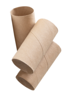 Three tissue paper cores or toilet paper tubes in stack isolated with clipping path in file format png