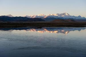 A lake in the Himalayas. Tibet, large lake in the highlands. photo
