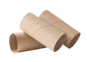 Three tissue paper cores or toilet paper tubes in stack isolated with clipping path in file format png
