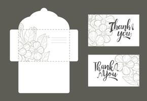 Save the Date Wedding Invitation Templates Set, Thank You, Rsvp Card with Hand Drawn Flowers, Frame with Space for Text Illustration vector