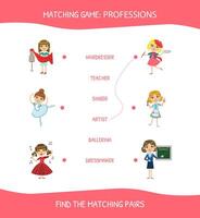 Educational Matching Game for Children, Professions, Find The Hatching Pairs Illustration vector