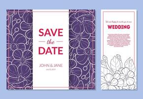Save the Date Wedding Invitation Templates Set, Thank You, Rsvp Elegant Card with Hand Drawn Flowers and Space for Text Illustration vector