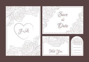 Save the Date Elegant Wedding Invitation Templates Set, Thank You, Rsvp Floral Cards with Hand Drawn Flowers, Frame with Space for Text Illustration vector