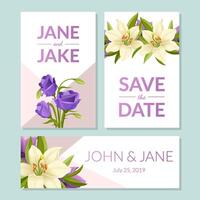 Save the Date, Wedding Invitation Templates Set, Floral Card with Beautiful Elegant Flowers, Frame with Space for Text Illustration vector
