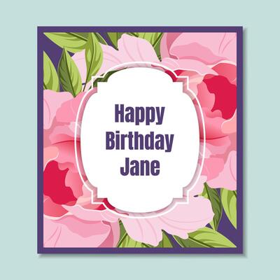 Happy Birthday Holiday Card Template with Elegant Pink Peony Flowers, Frame with Space for Text Illustration