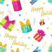 Happy Holidays Seamless Pattern with Colorful Gift Boxes, Design Element Can Be Used for Wallpaper, Packaging, Background Illustration vector